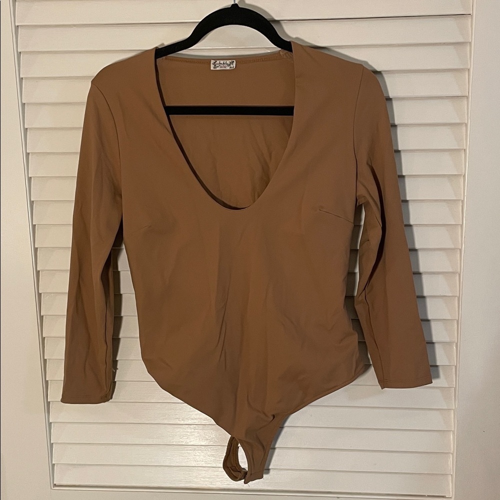 Intimately Free People Tan 3/4 Sleeve Thong Bodysuit